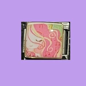 Square pink hair girl charm